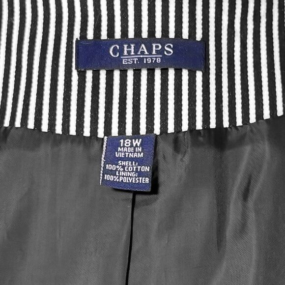 Chaps Ralph Lauren Women’s Blazer 18W Black White Striped Preppy Career Jacket - Picture 3 of 8